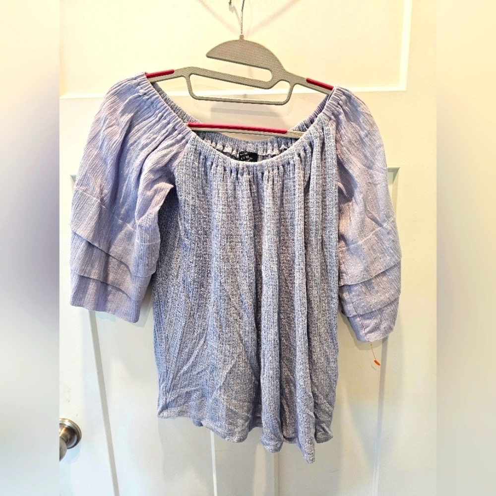 Lucky Brand Women’s Small Blue Peasant Blouse Smocked Neck 3/4 Sleeve Boho